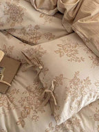 Floral Jacquard Bedding Set with Bow Tie - Grey