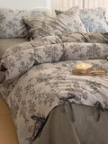 Floral Jacquard Bedding Set with Bow Tie - Grey