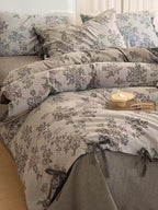 Floral Jacquard Bedding Set with Bow Tie - Khaki