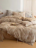 Floral Jacquard Bedding Set with Bow Tie - Khaki