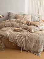 Floral Jacquard Bedding Set with Bow Tie - Khaki