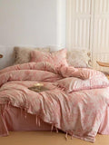 Floral Jacquard Bedding Set with Bow Tie - Pink
