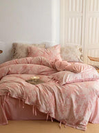 Floral Jacquard Bedding Set with Bow Tie - Pink