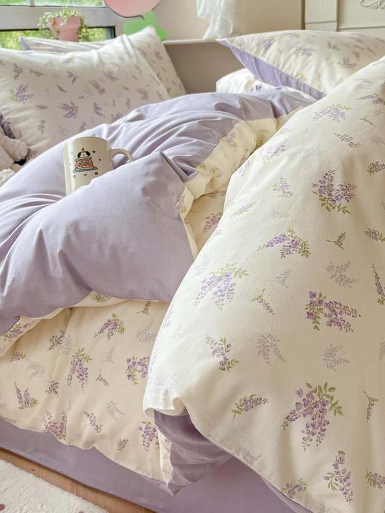 Floral Printing Cotton Twill Bedding Set - Wisteria