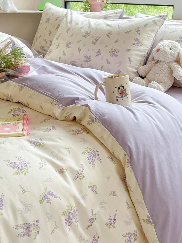 Floral Printing Cotton Twill Bedding Set - Wisteria