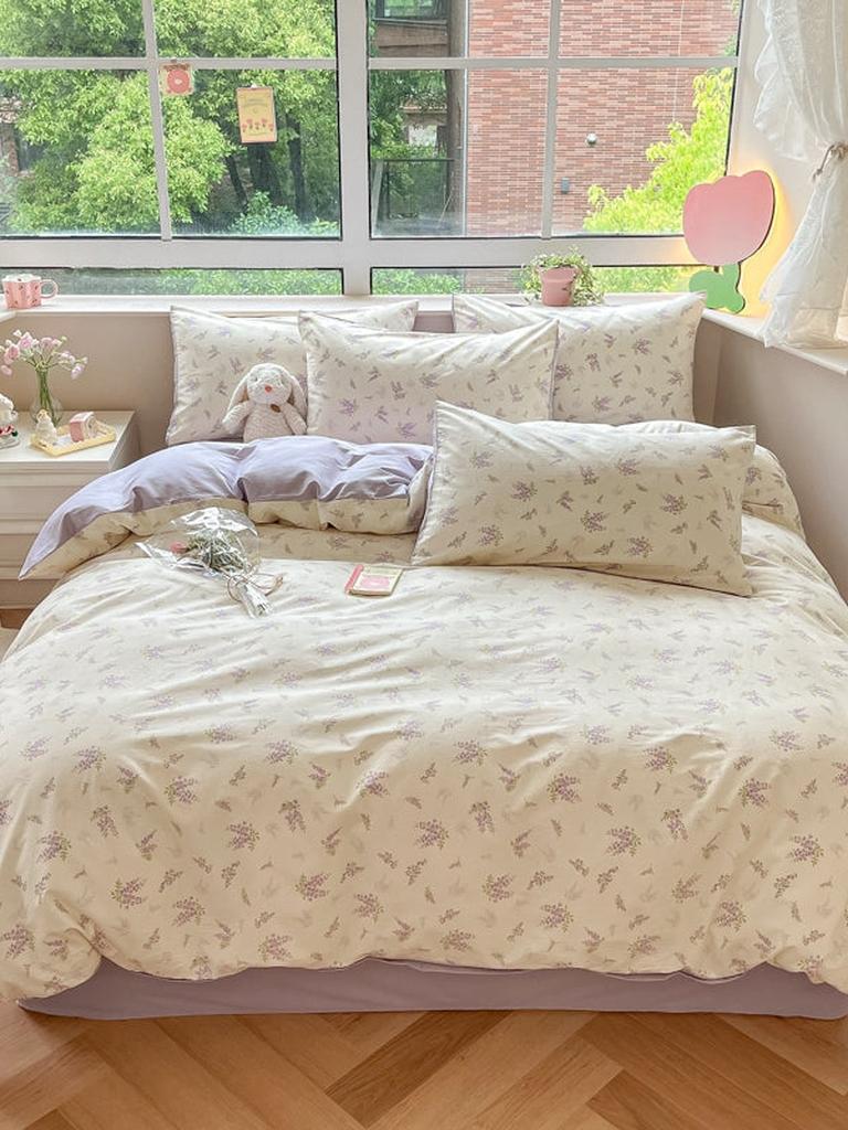 Floral Printing Cotton Twill Bedding Set - Wisteria