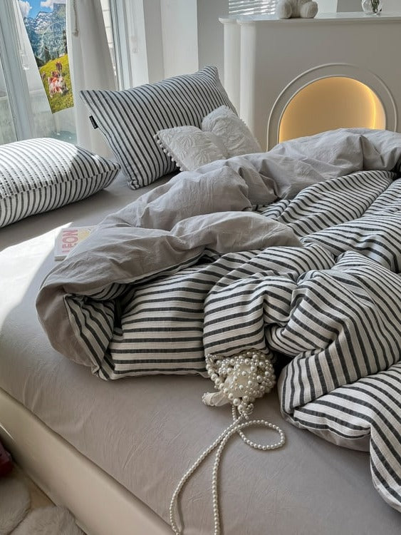 Fresh Stripe Cotton Jacquard Duvet Cover Set original reference image 1