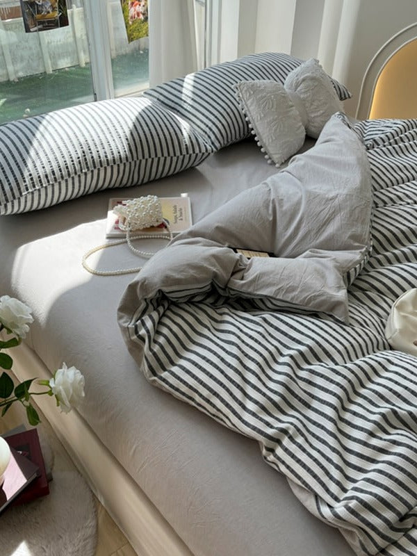 Fresh Stripe Cotton Jacquard Duvet Cover Set original reference image 2