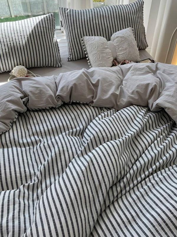 Fresh Stripe Cotton Jacquard Duvet Cover Set original reference image 3