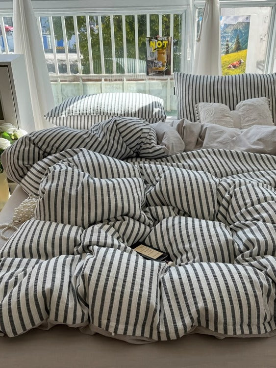 Fresh Stripe Cotton Jacquard Duvet Cover Set original reference image 4