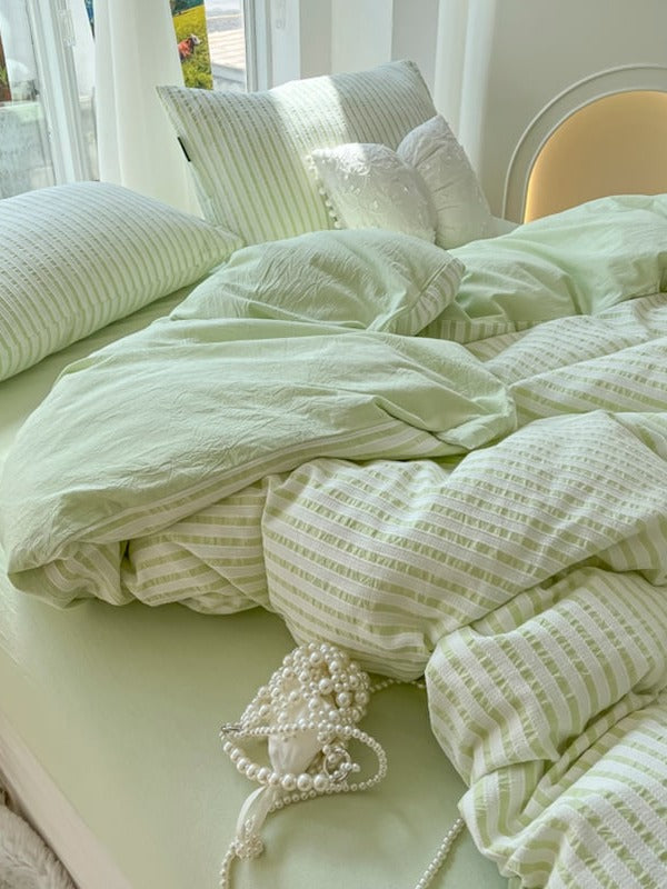 Fresh Stripe Cotton Jacquard Duvet Cover Set original reference image 7