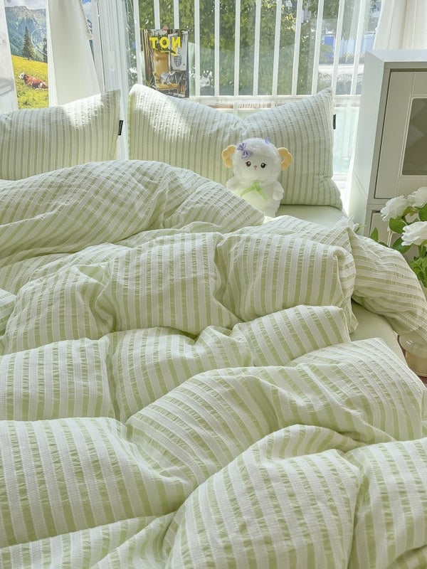 Fresh Stripe Cotton Jacquard Duvet Cover Set original reference image 8