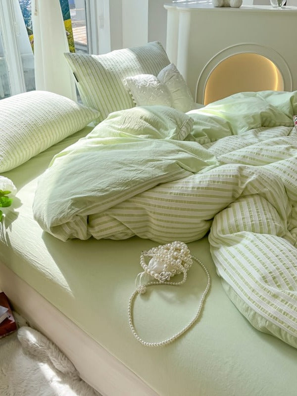 Fresh Stripe Cotton Jacquard Duvet Cover Set original reference image 11