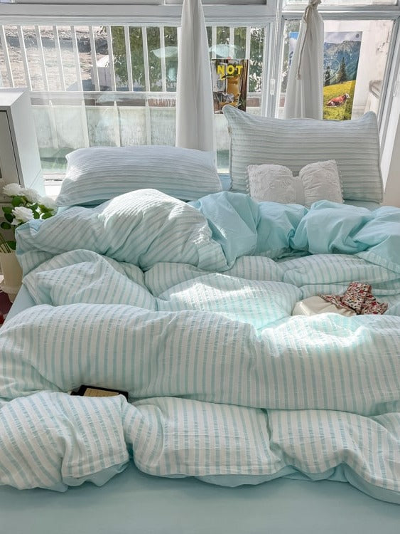 Fresh Stripe Cotton Jacquard Duvet Cover Set original reference image 13