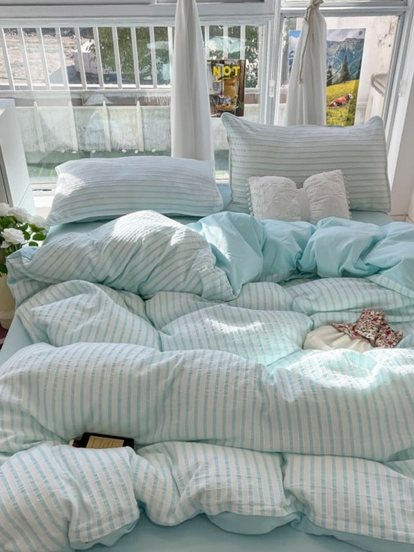 Fresh Stripe Cotton Jacquard Duvet Cover Set original reference image 15