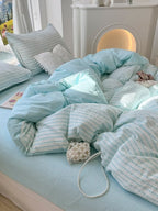 Fresh Stripe Cotton Jacquard Duvet Cover Set original reference image 16