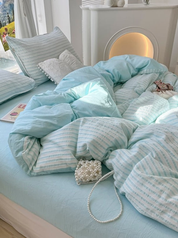 Fresh Stripe Cotton Jacquard Duvet Cover Set original reference image 16