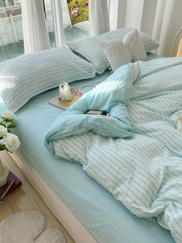 Fresh Stripe Cotton Jacquard Duvet Cover Set original reference image 17