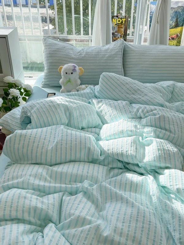 Fresh Stripe Cotton Jacquard Duvet Cover Set original reference image 18