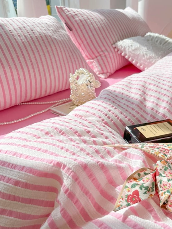 Fresh Stripe Cotton Jacquard Duvet Cover Set original reference image 19