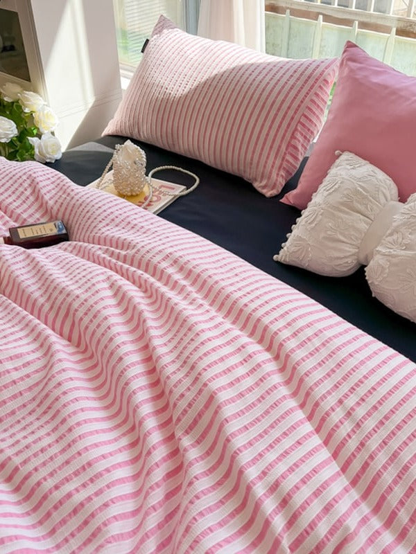 Fresh Stripe Cotton Jacquard Duvet Cover Set original reference image 27