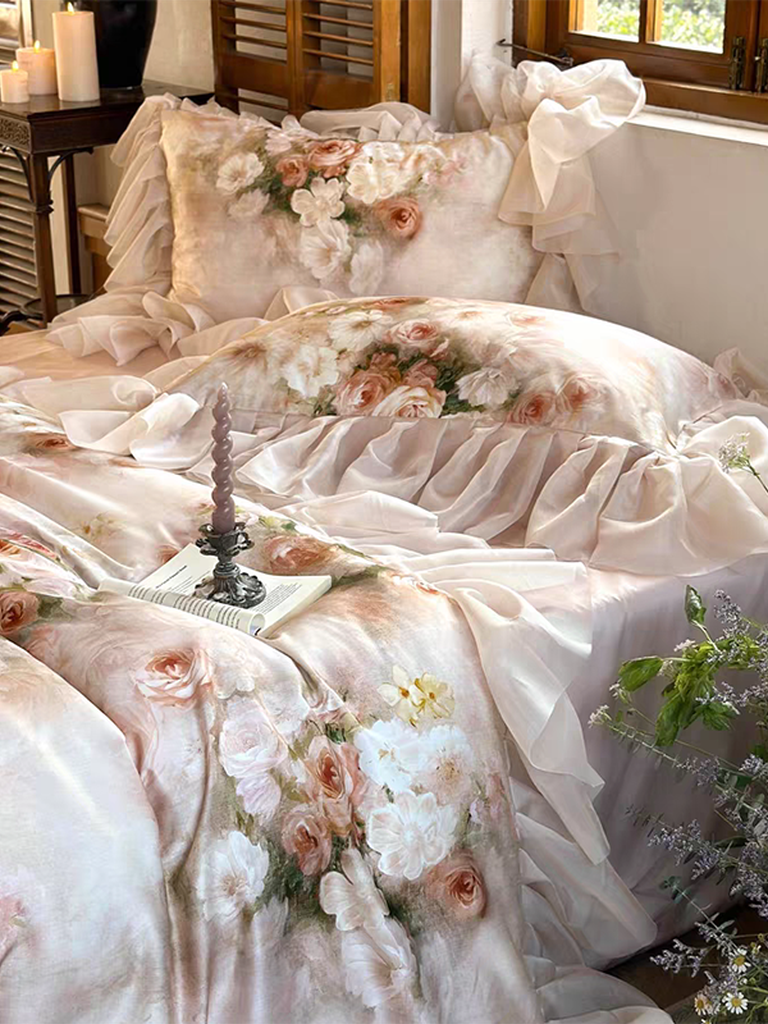 Garden Oil Painting Duvet Cover - Pink
