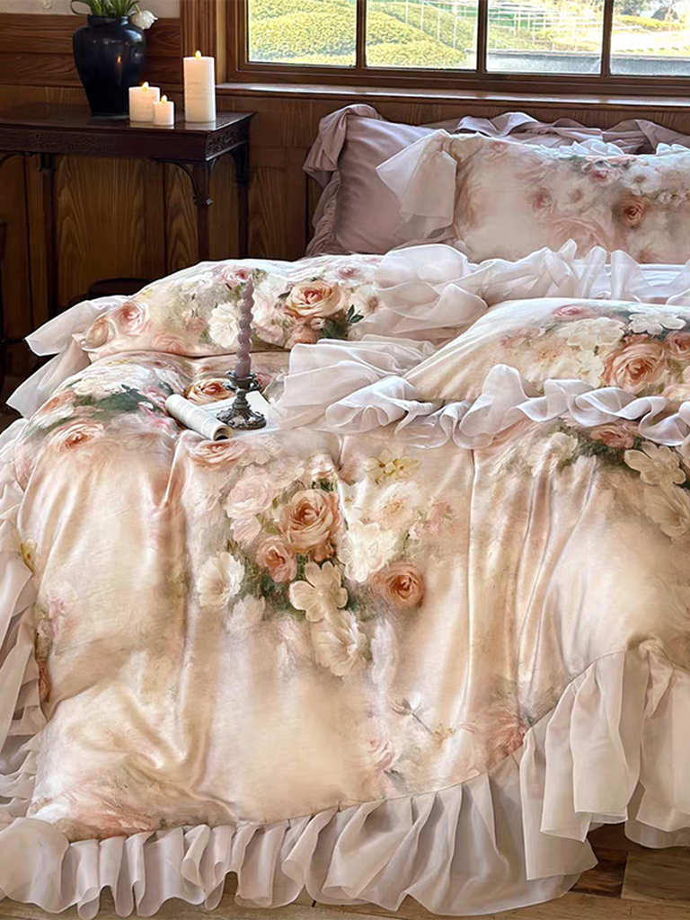 Garden Oil Painting Duvet Cover - Pink