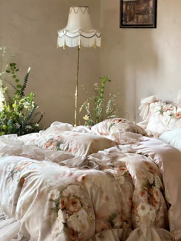 Garden Oil Painting Duvet Cover - Pink