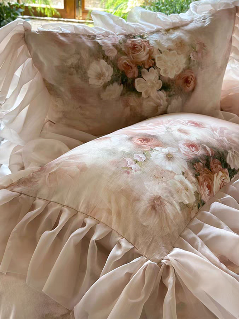 Garden Oil Painting Duvet Cover - Pink