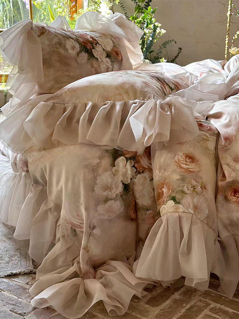 Garden Oil Painting Duvet Cover - Pink