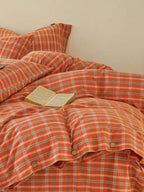 Gingham Bedding Set - Orange