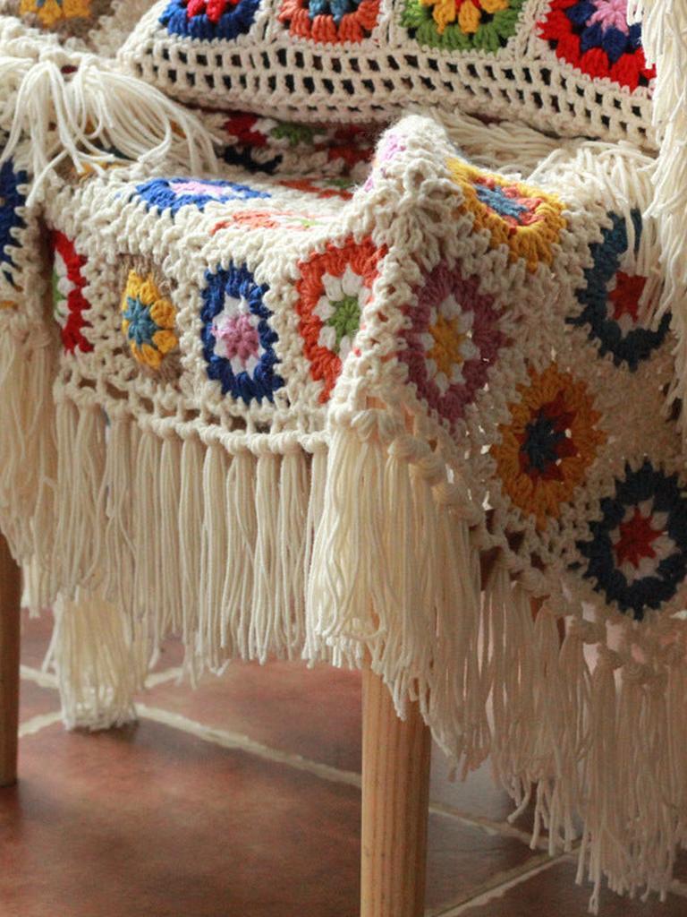 Granny Square Crochet Blanket With Tassels