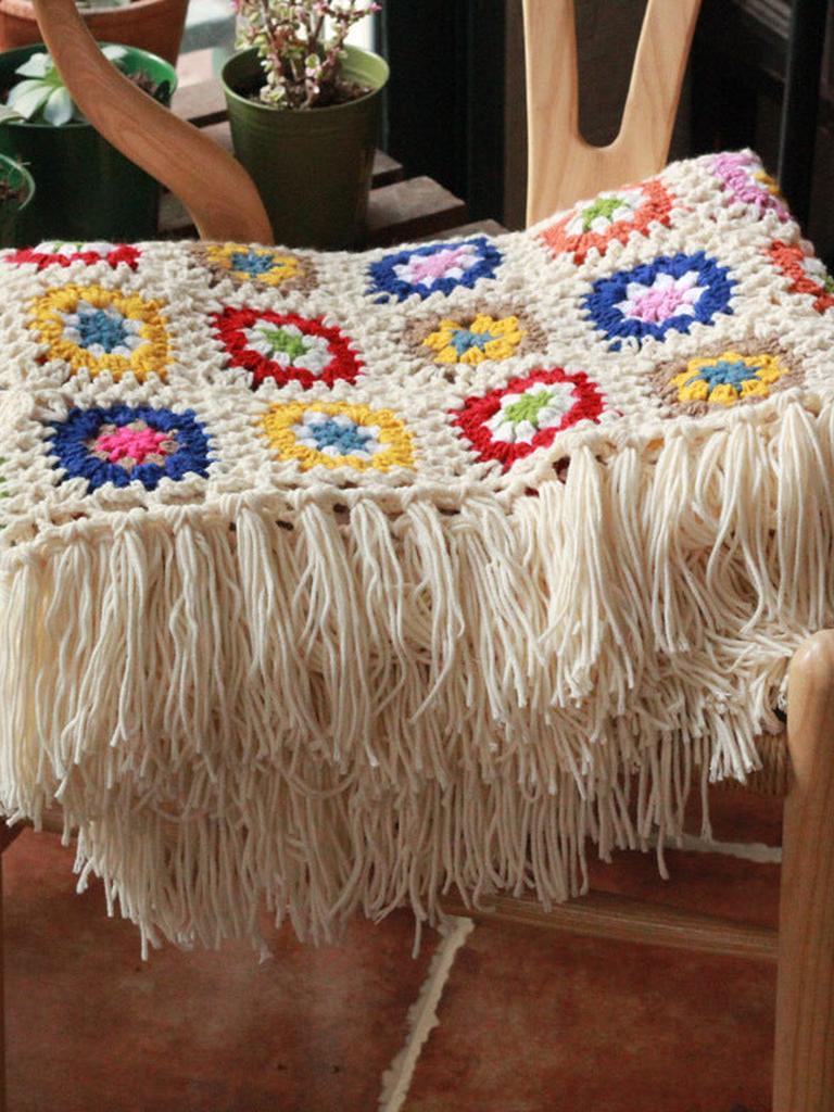 Granny Square Crochet Blanket With Tassels
