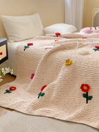 Chunky Knit Blanket With Tufted Flower