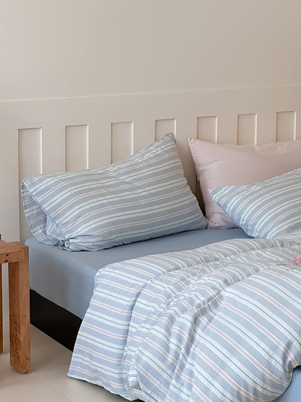Harbor Stripe Cotton Seersucker Duvet Cover Set original reference image 3