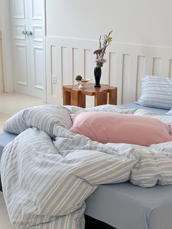 Harbor Stripe Cotton Seersucker Duvet Cover Set original reference image 4