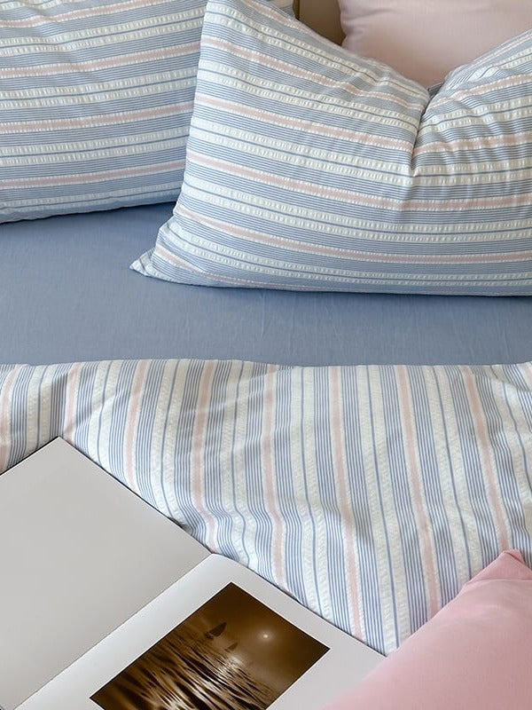 Harbor Stripe Cotton Seersucker Duvet Cover Set original reference image 5