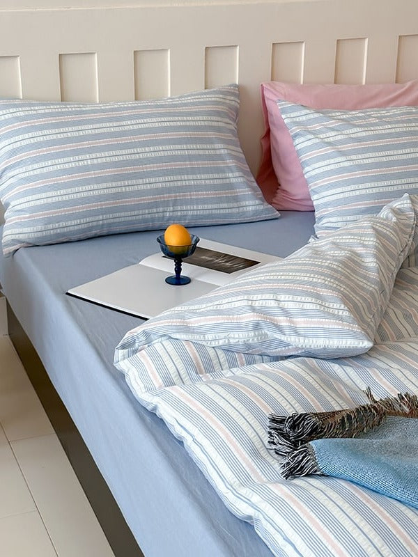 Harbor Stripe Cotton Seersucker Duvet Cover Set original reference image 7