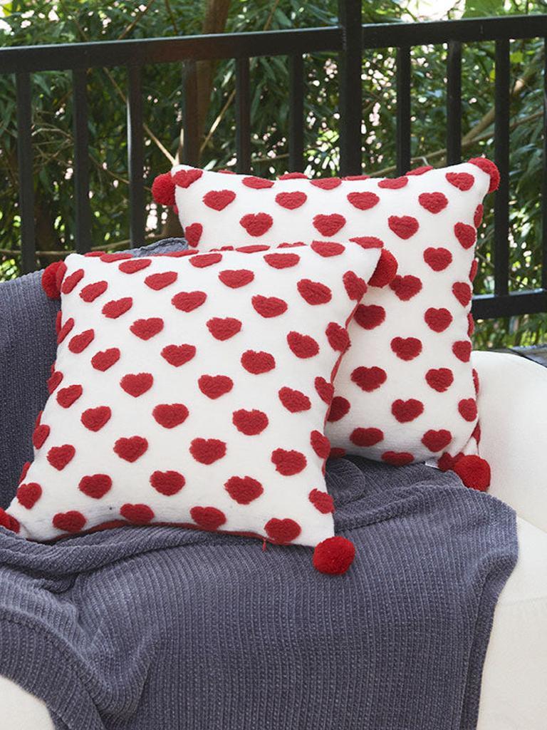 Heart Tufted Throw Pillow with Pom-pom