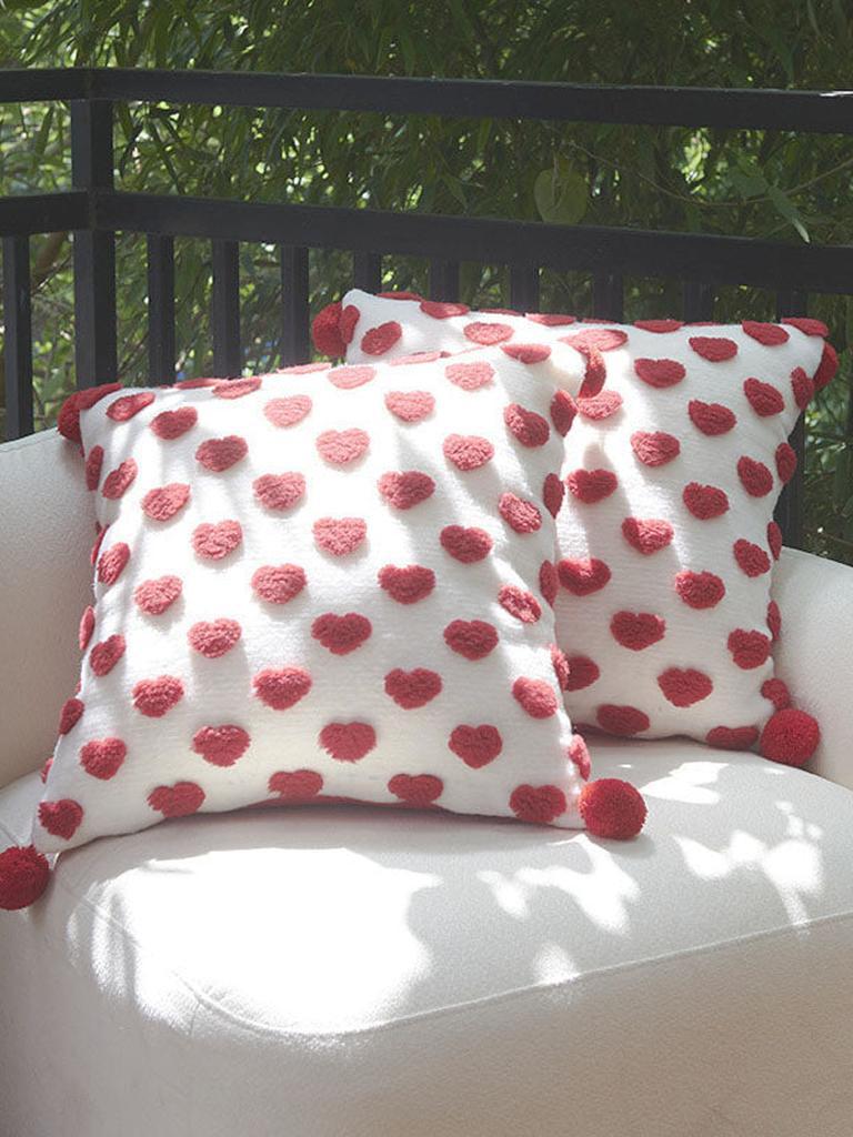 Heart Tufted Throw Pillow with Pom-pom