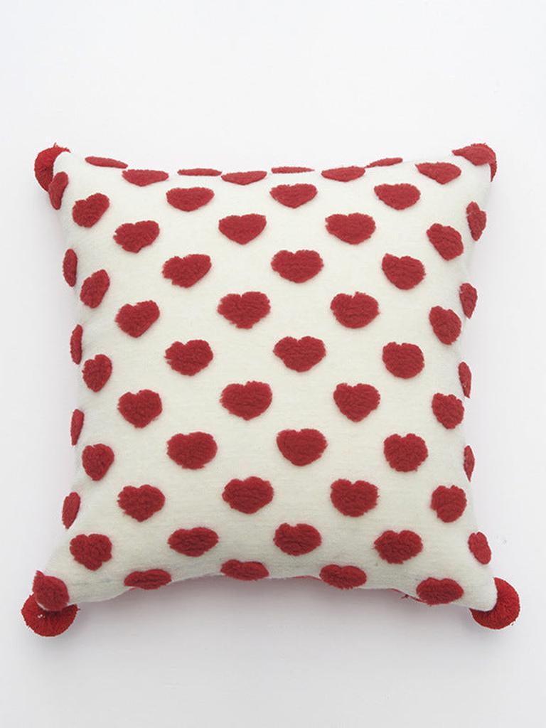 Heart Tufted Throw Pillow with Pom-pom