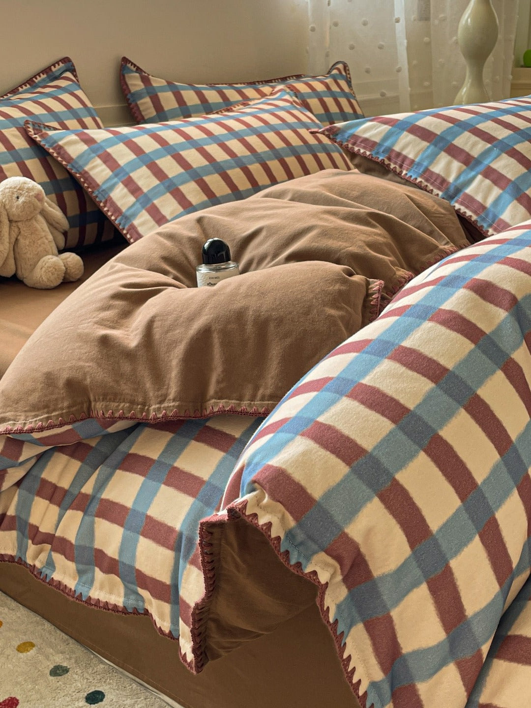 Heritage Grid Brushed Cotton Duvet Cover Set original reference image 1