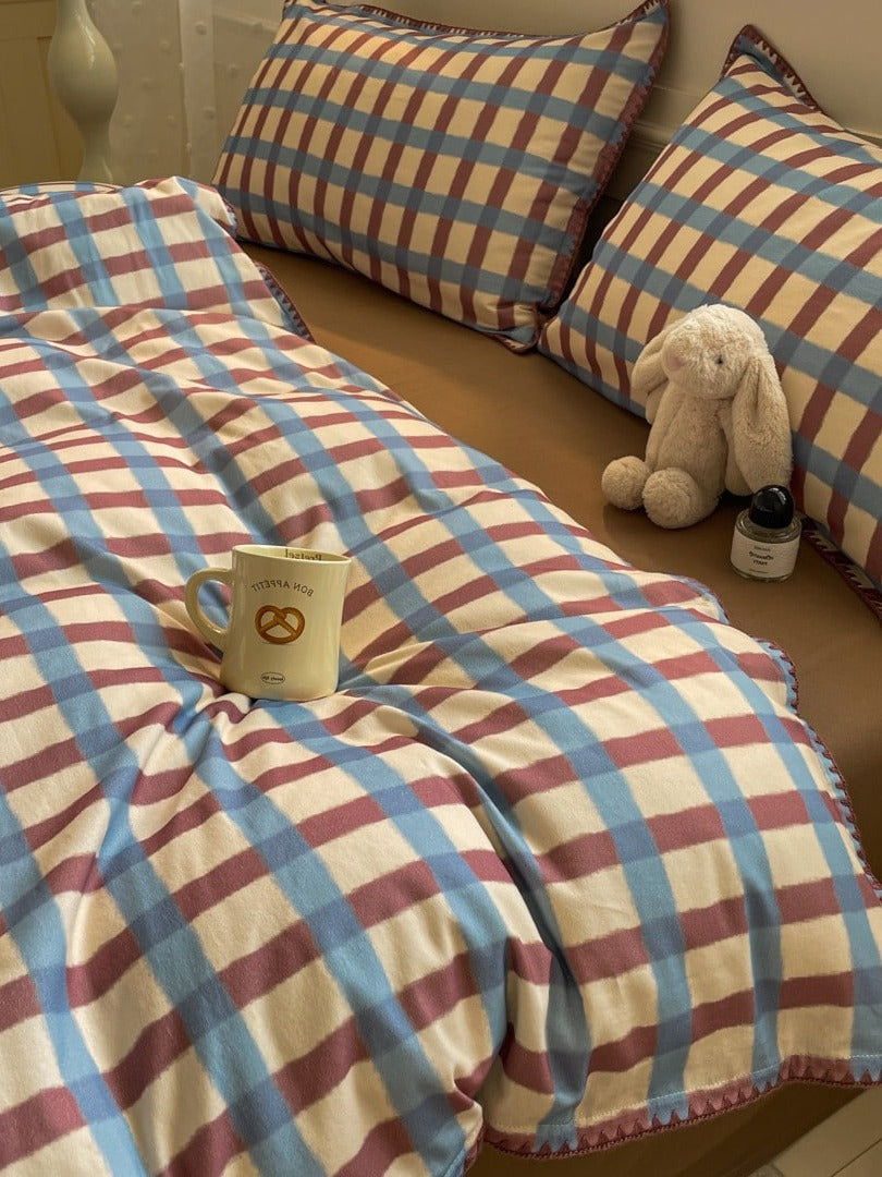 Heritage Grid Brushed Cotton Duvet Cover Set original reference image 3