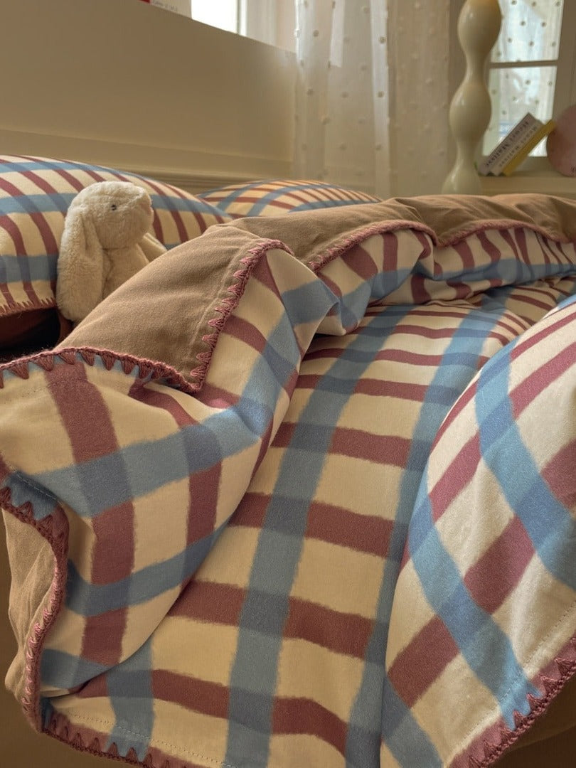 Heritage Grid Brushed Cotton Duvet Cover Set original reference image 5