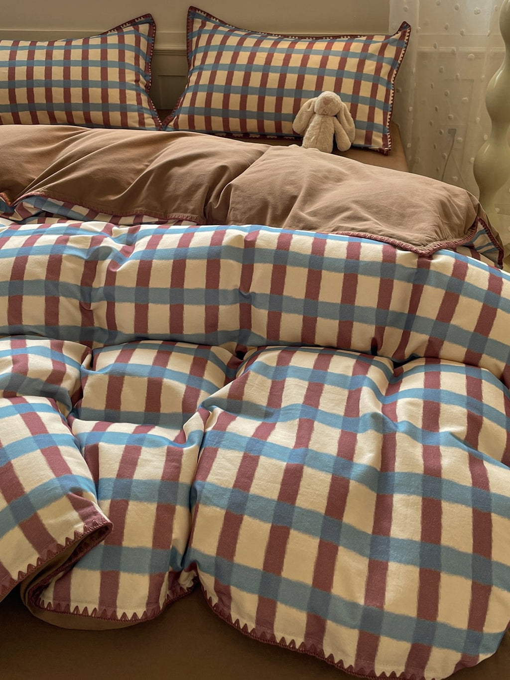 Heritage Grid Brushed Cotton Duvet Cover Set original reference image 6