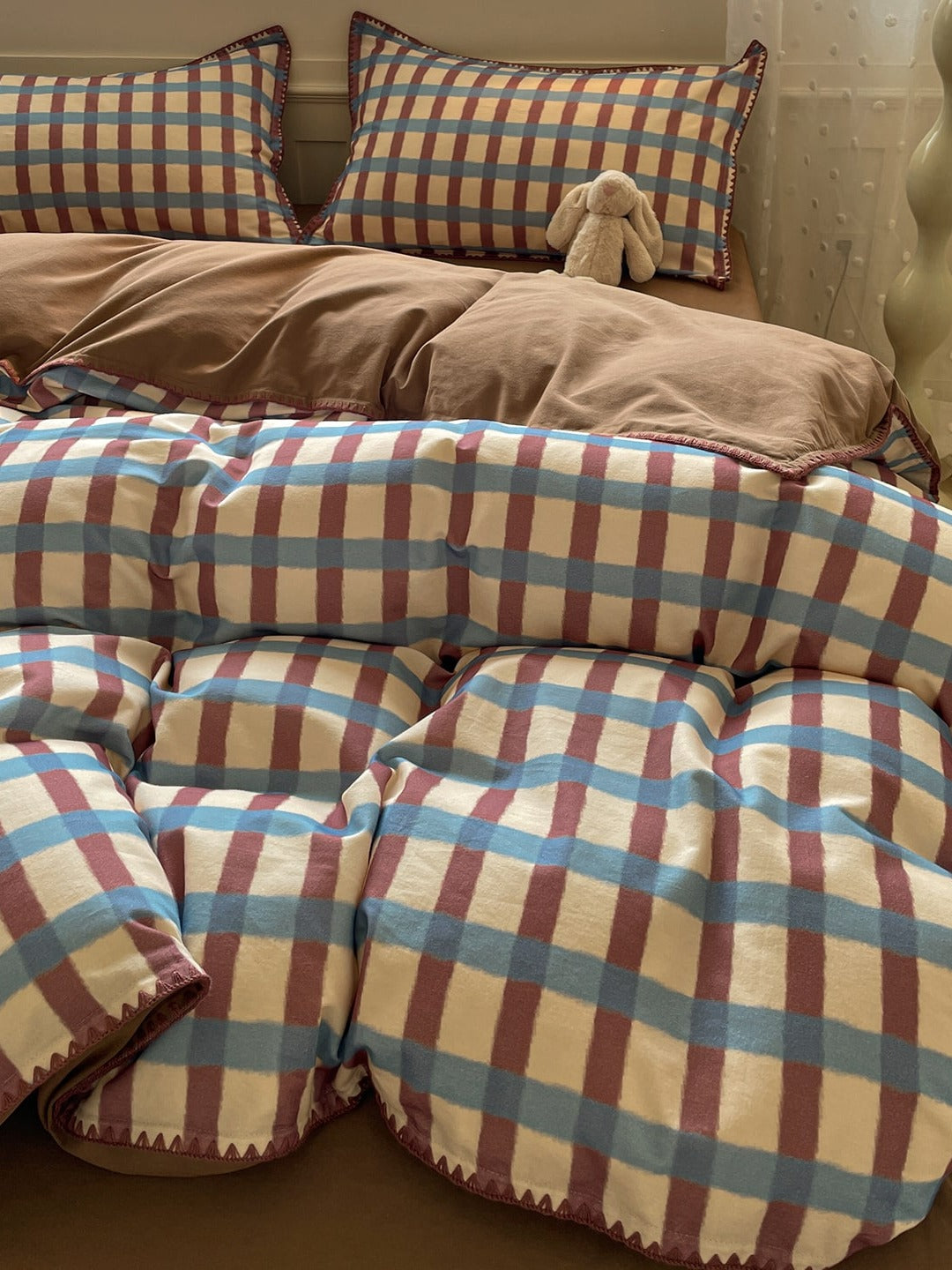 Heritage Grid Brushed Cotton Duvet Cover Set original reference image 6