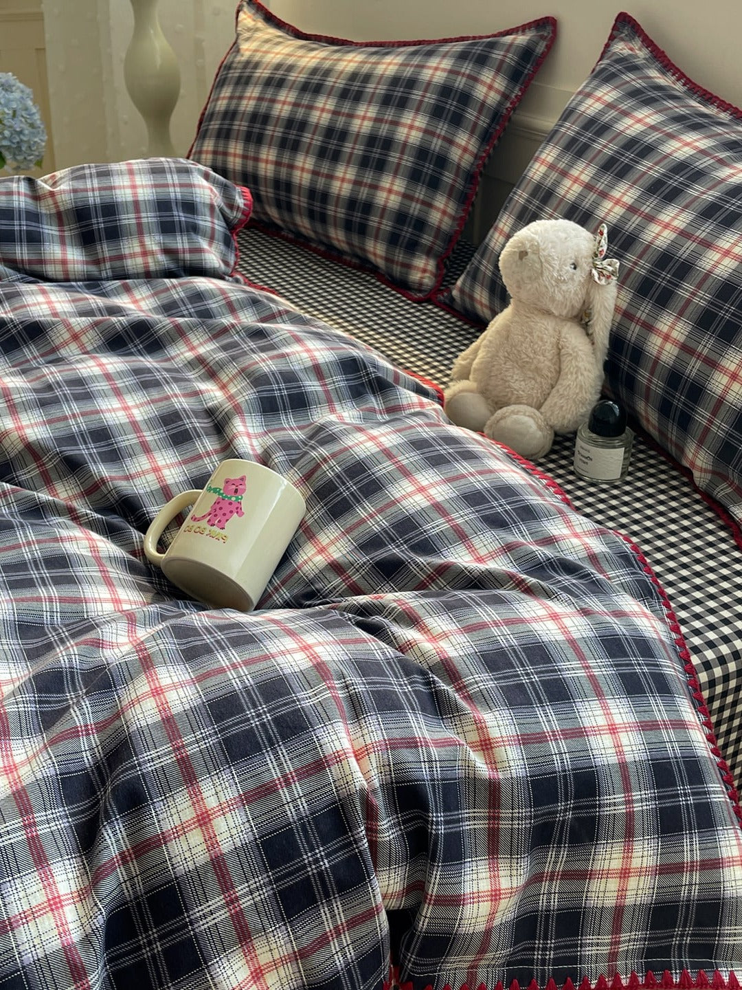 Heritage Grid Brushed Cotton Duvet Cover Set original reference image 14