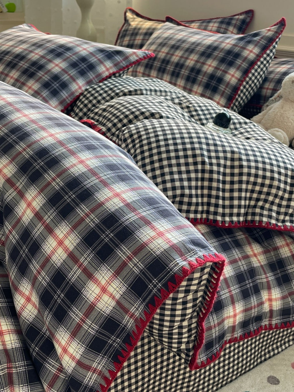 Heritage Grid Brushed Cotton Duvet Cover Set original reference image 16
