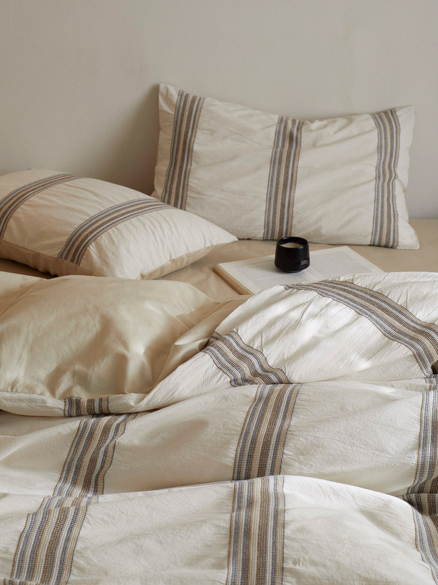 Heritage Stripe Cotton Jacquard Duvet Cover - Natural original reference image 5