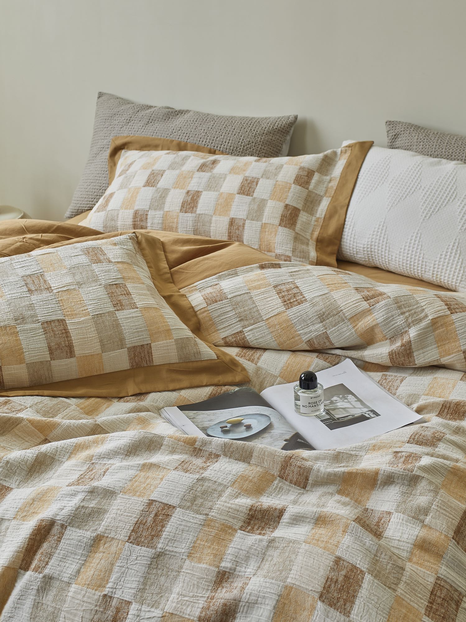 Honey Loft Check Cotton Jacquard Duvet Cover original reference image 4